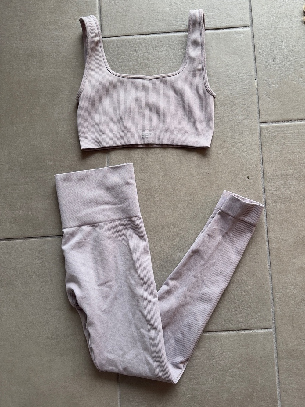 Set Active Seamless Ribbed Sports Bra & High-Waist Leggings Set - Light Purple